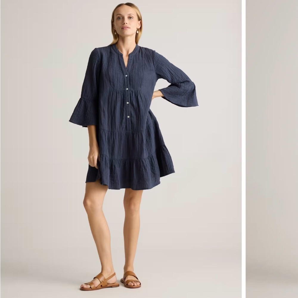 Quince 100% Organic Cotton Gauze Long Sleeve Tiered Mini Dress